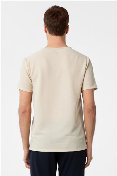 Ekru Slim Fit Armürlü Bisiklet Yaka Tişört