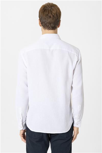 Ekru Slim Fit Desenli Klasik Yaka Gömlek