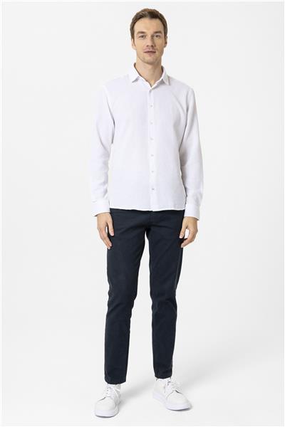 Ekru Slim Fit Desenli Klasik Yaka Gömlek