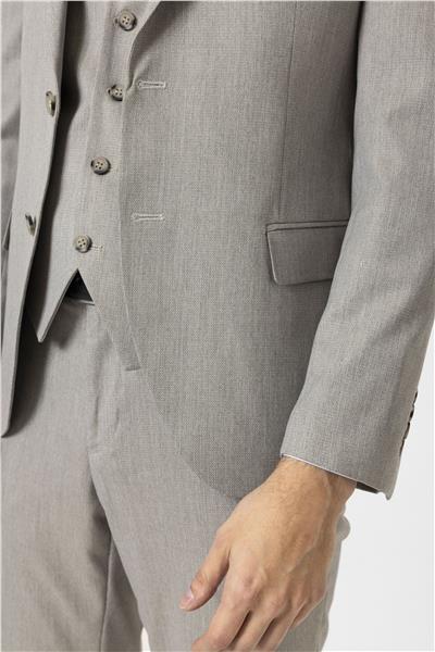 Ekru Slim Fit Desenli Sivri Yaka 6 Drop Yelekli Klasik Takım Elbise