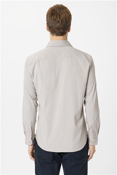 Ekru Slim Fit Düz Klasik Yaka Gömlek