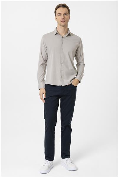 Ekru Slim Fit Düz Klasik Yaka Gömlek