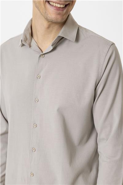 Ekru Slim Fit Düz Klasik Yaka Gömlek