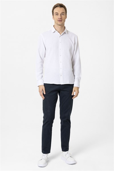 Ekru Slim Fit Desenli Klasik Yaka Gömlek