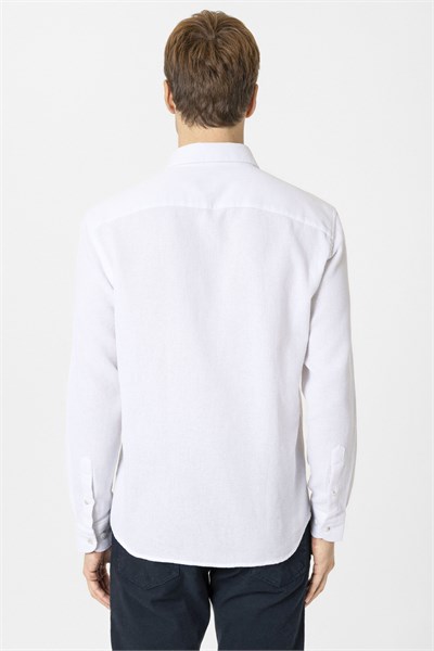 Ekru Slim Fit Desenli Klasik Yaka Gömlek