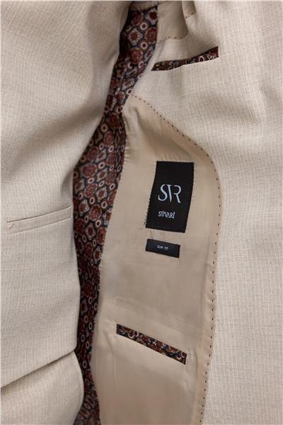 Ekru Slim Fit Desenli Mono Yaka 6 Drop Yelekli Klasik Takım Elbise