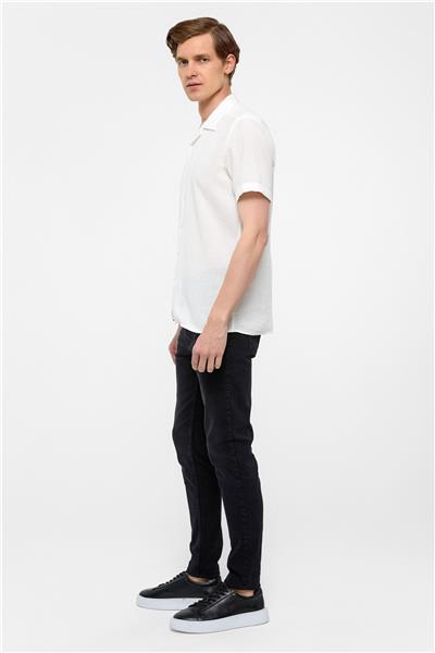 Ekru Slim Fit Düz Apaş Yaka Gömlek