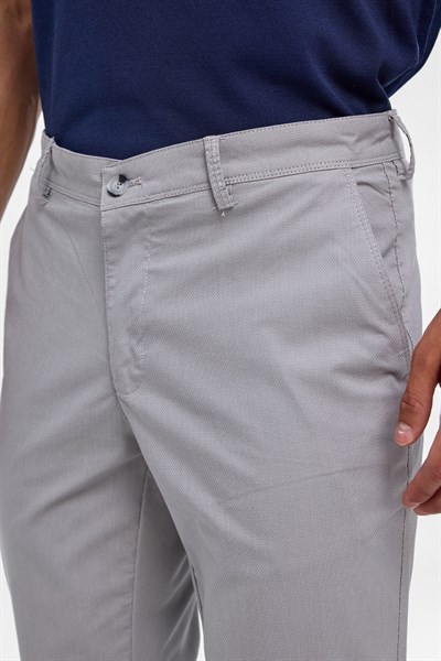 Gri Regular Armürlü Kanvas Pantolon