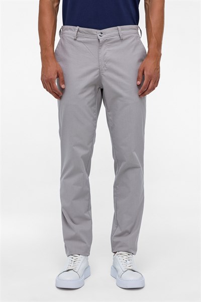 Gri Regular Armürlü Kanvas Pantolon