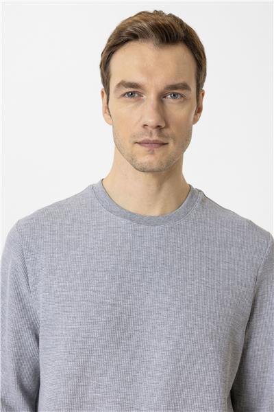 Gri Regular Armürlü Bisiklet Yaka Triko