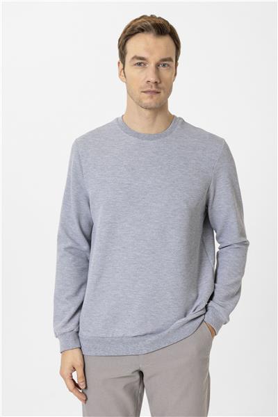 Gri Regular Armürlü Bisiklet Yaka Triko