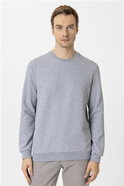 Gri Regular Armürlü Bisiklet Yaka Triko