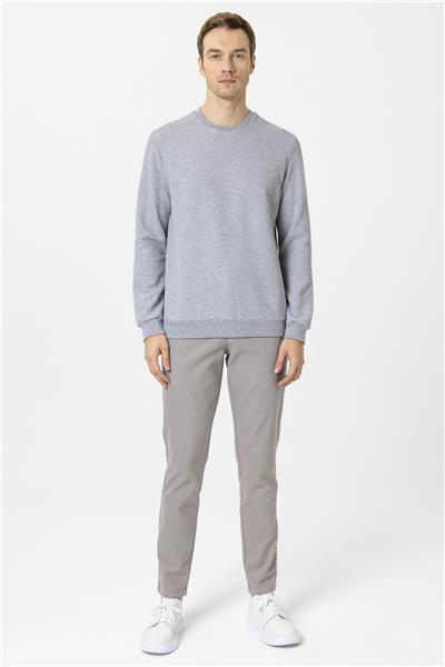 Gri Regular Armürlü Bisiklet Yaka Triko