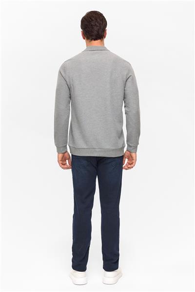 Gri Regular Armürlü Polo Yaka Sweatshirt