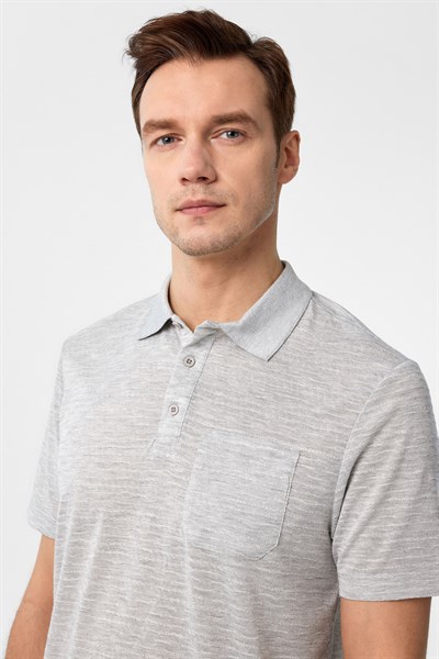 Gri Regular Armürlü Polo Yaka Tişört
