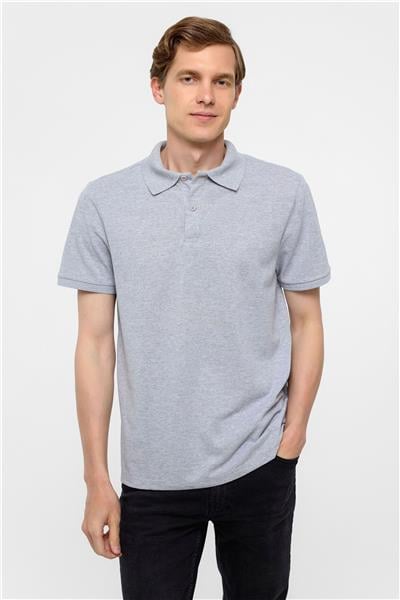 Gri Regular Armürlü Polo Yaka Tişört