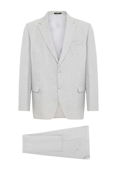 Gri Regular Desenli Mono Yaka 6 Drop Klasik Takım Elbise