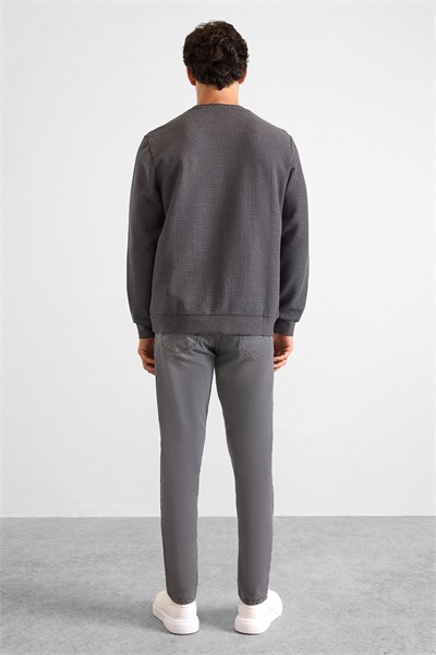 Gri Regular Düz Bisiklet Yaka Sweatshirt