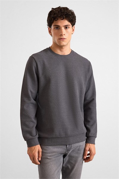 Gri Regular Düz Bisiklet Yaka Sweatshirt