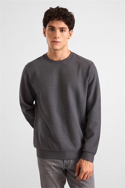 Gri Regular Düz Bisiklet Yaka Sweatshirt