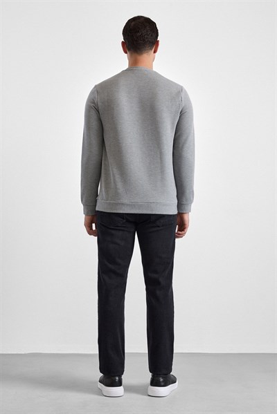 Gri Regular Düz Bisiklet Yaka Sweatshirt