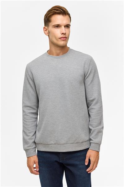 Gri Regular Düz Bisiklet Yaka Sweatshirt
