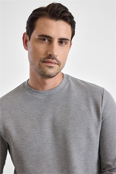Gri Regular Düz Bisiklet Yaka Sweatshirt