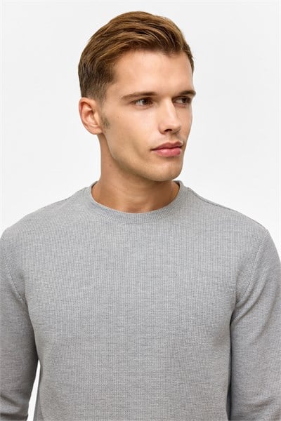 Gri Regular Düz Bisiklet Yaka Sweatshirt