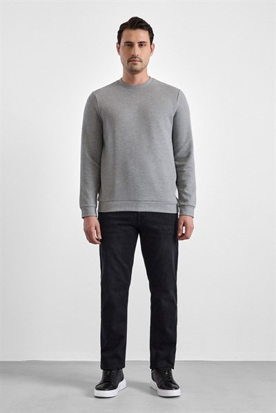 Gri Regular Düz Bisiklet Yaka Sweatshirt