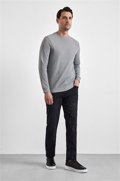 Gri Regular Düz Bisiklet Yaka Sweatshirt