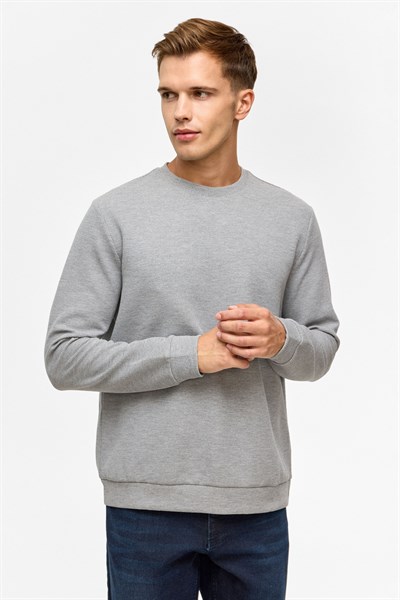 Gri Regular Düz Bisiklet Yaka Sweatshirt