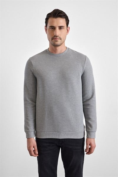 Gri Regular Düz Bisiklet Yaka Sweatshirt