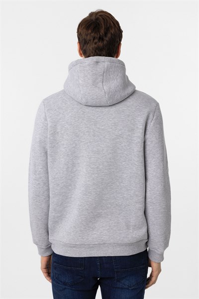 Gri Regular Düz Kapüşonlu Yaka Sweatshirt