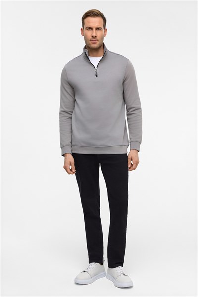 Gri Regular Düz Yarım Balıkçı Yaka Sweatshirt