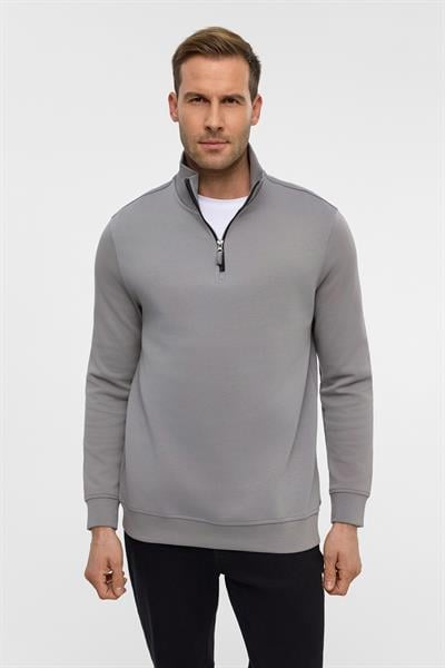 Gri Regular Düz Yarım Balıkçı Yaka Sweatshirt