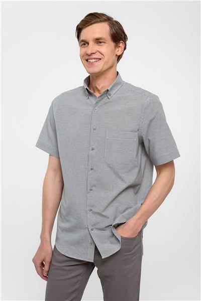 Gri Regular Fit Kareli Düğmeli Yaka Gömlek