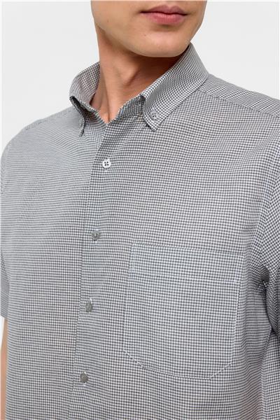 Gri Regular Fit Kareli Düğmeli Yaka Gömlek