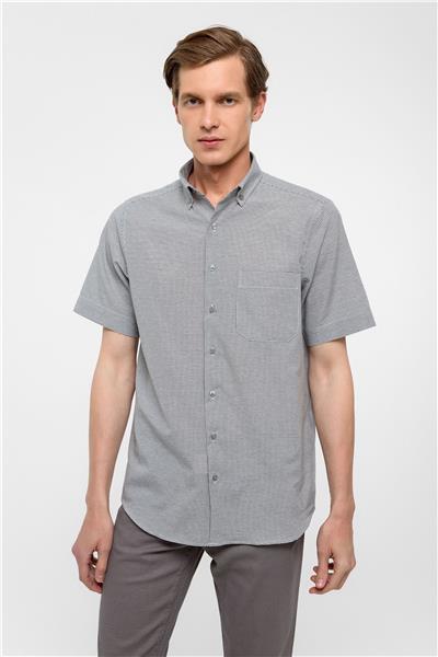 Gri Regular Fit Kareli Düğmeli Yaka Gömlek