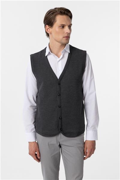 Gri Regular Kapitone V Yaka Yelek