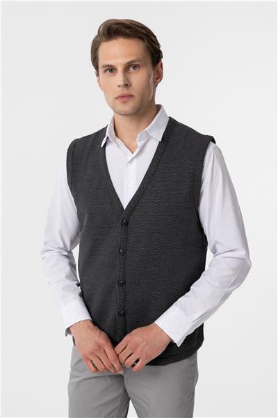 Gri Regular Kapitone V Yaka Yelek