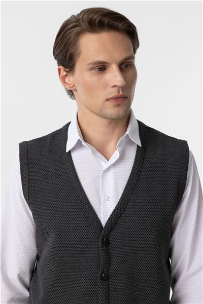 Gri Regular Kapitone V Yaka Yelek