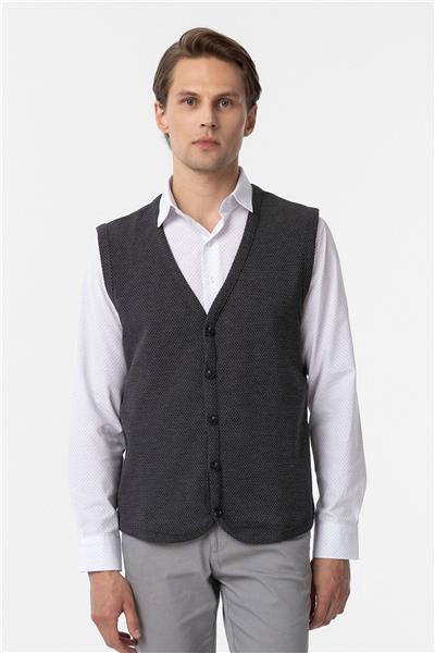 Gri Regular Kapitone V Yaka Yelek