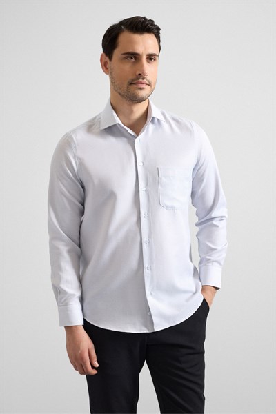 Gri Regular Klasik Yaka Casual Gömlek