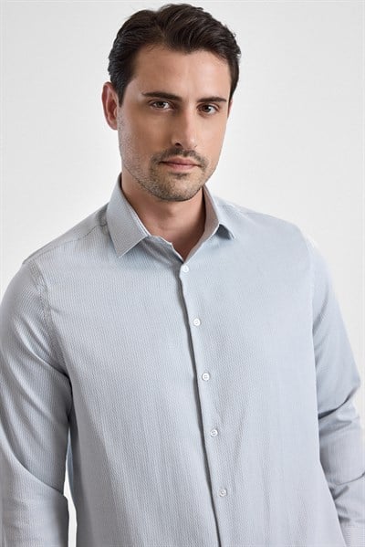 Gri Regular Klasik Yaka Casual Gömlek