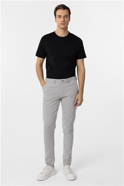 Gri Slim Fit Armürlü Kanvas Pantolon
