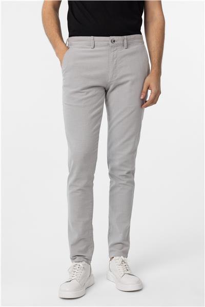 Gri Slim Fit Armürlü Kanvas Pantolon