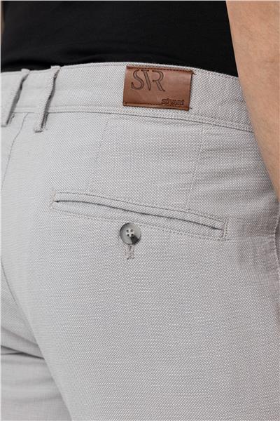 Gri Slim Fit Armürlü Kanvas Pantolon