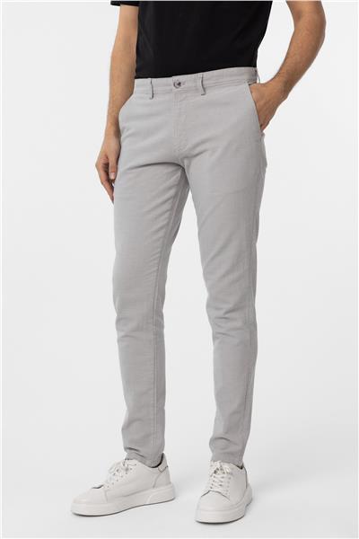 Gri Slim Fit Armürlü Kanvas Pantolon