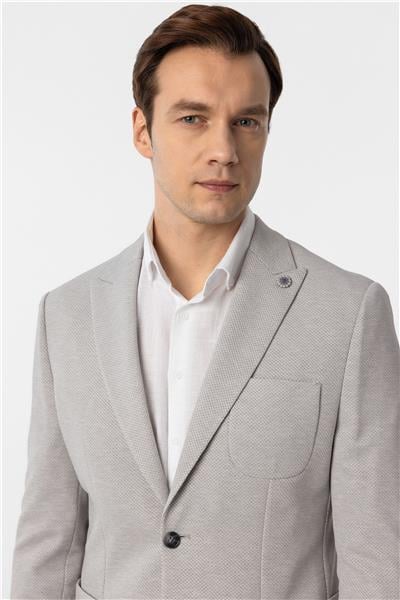 Gri Slim Fit Armürlü Sivri Yaka 6 Drop Ceket