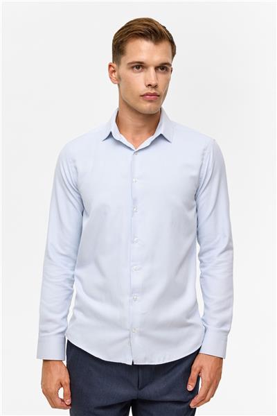 Mavi Slim Baskılı Klasik Yaka Gömlek